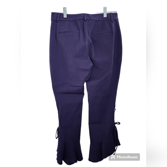 NWT $238 Parker Navy Blue Tapered Lace Up Ruffle Ankle Cropped Pants Size 4 - Picture 2 of 4